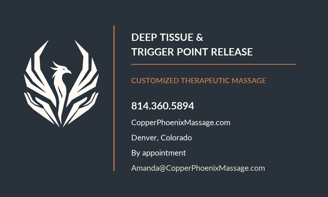 Back of the Copper Phoenix business card